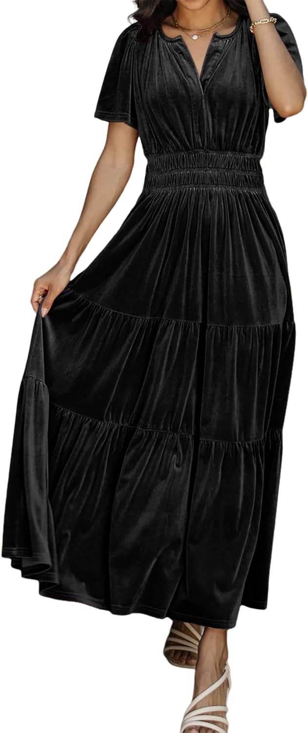 R.Vivimos Women's Vintage Velvet Dress for Fall and Winter