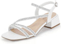 Rhinestone Low Heels for Women Strappy Chunky Block Sandals