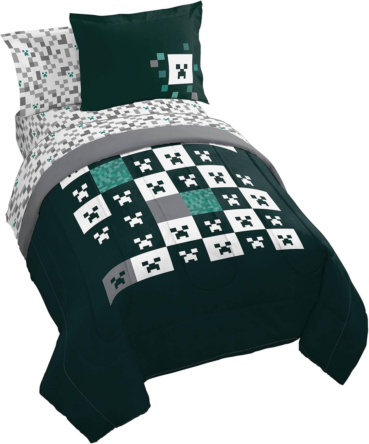 Minecraft Creeper Twin Comforter Set - 5 Piece Gamer Bedding