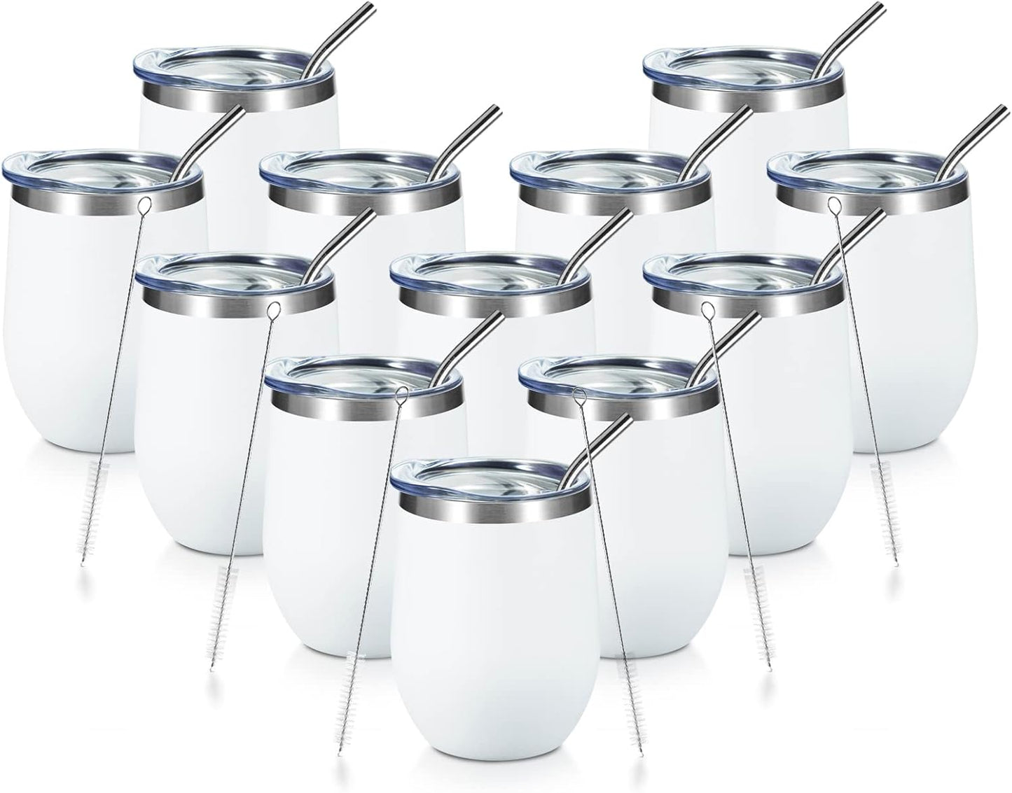 COMOOO 12oz Stainless Steel Wine Tumbler with Lid & Straw
