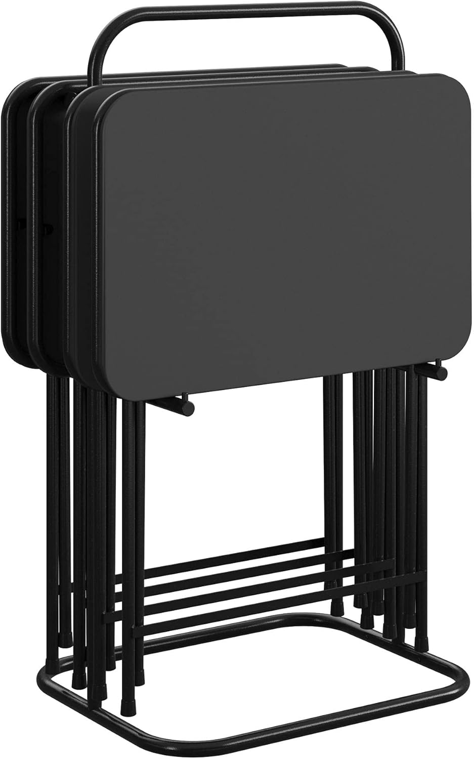 Portable Black Folding TV Tray Set with Storage - Multi-Use