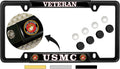 USMC Veteran Thin Top 4-Hole Metal License Plate Frame - Black
