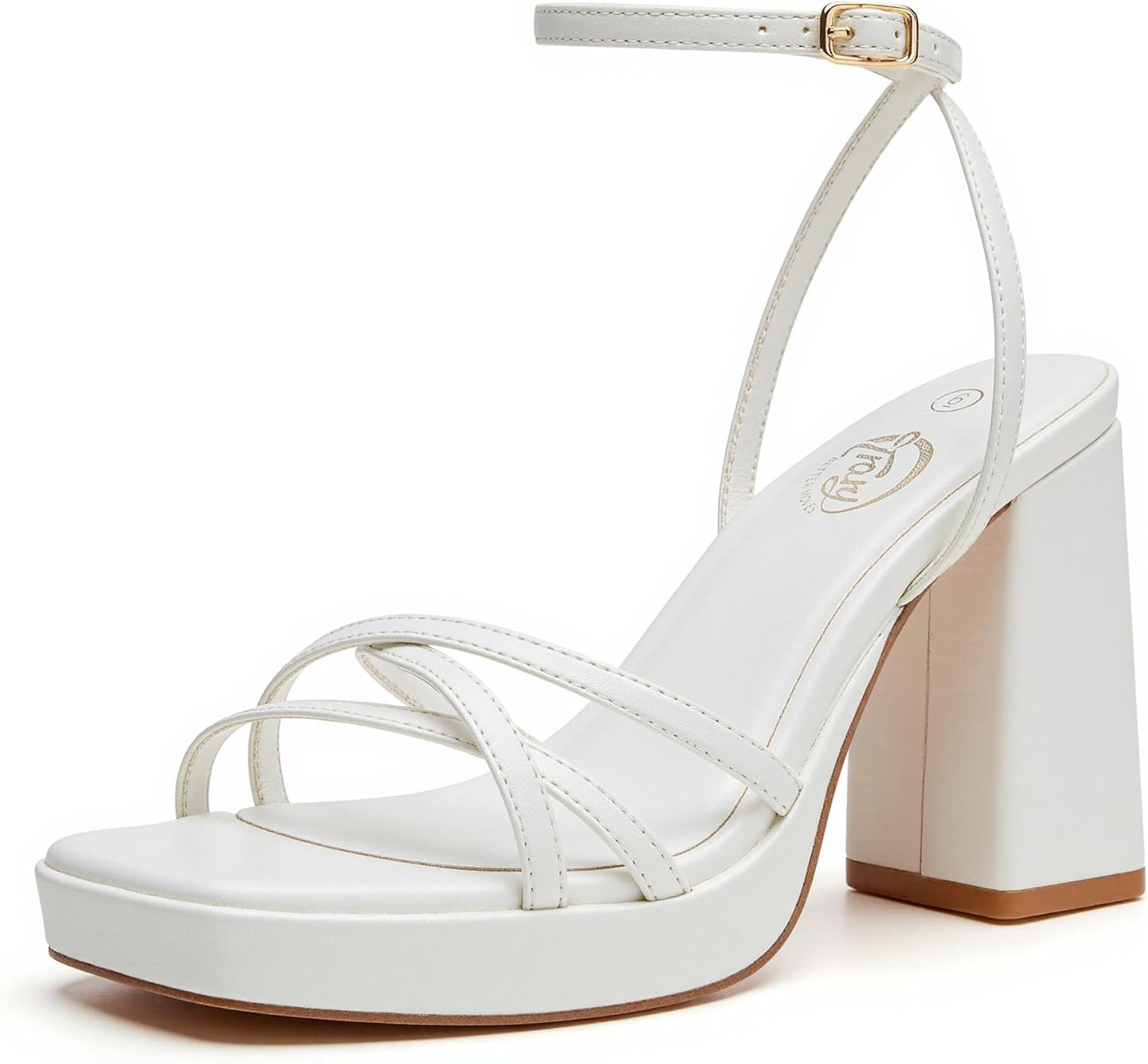Trary Gold & White Heels - Strappy 3 Inch Platform Shoes