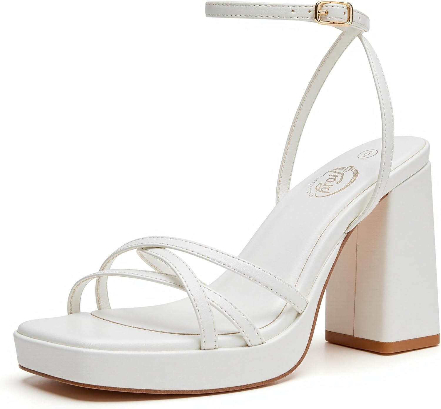 Trary Gold & White Heels - Strappy Block Heels for Women