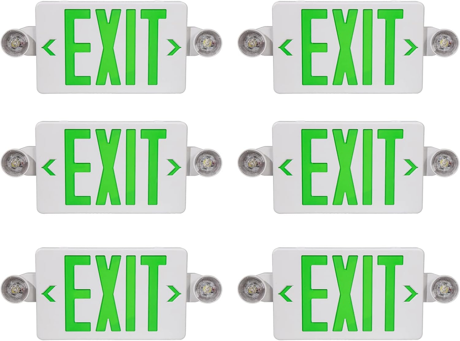 TANLUX Green Exit Sign with Emergency Lights - 6 Pack for Safety