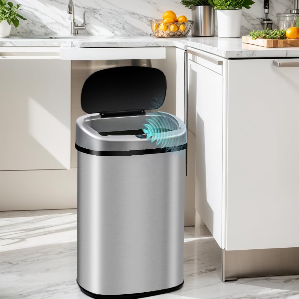 Automatic Trash Can with Lid - 50 Liter Touchless Kitchen Bin