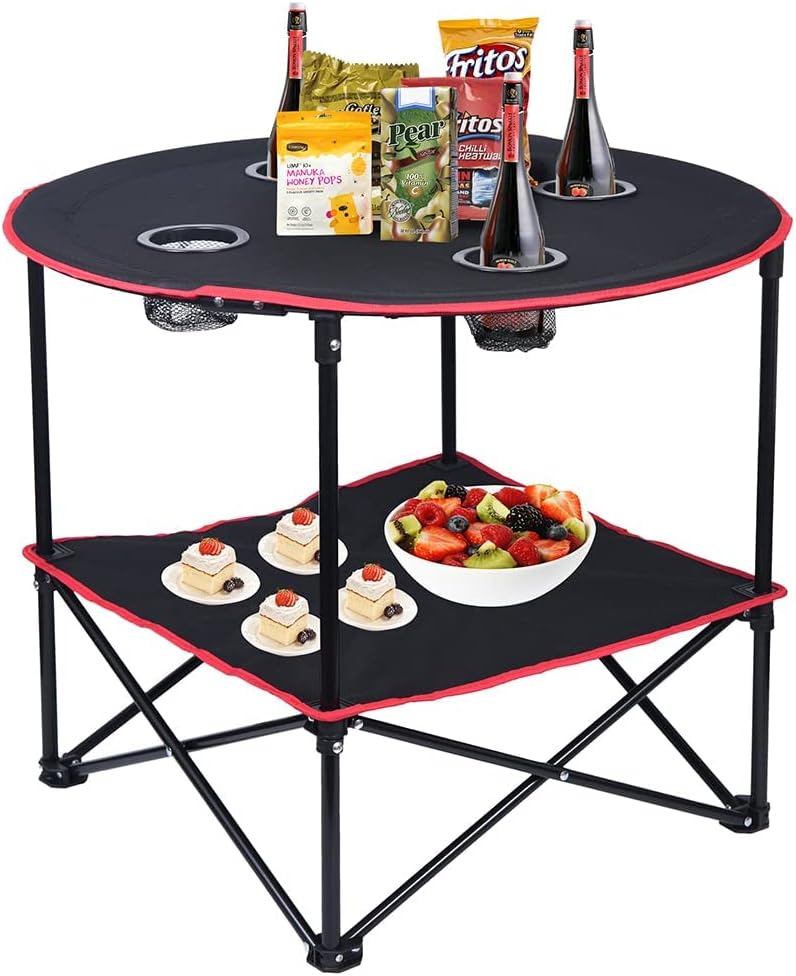 Portable Camping Table with Cup Holders for Outdoor Activities