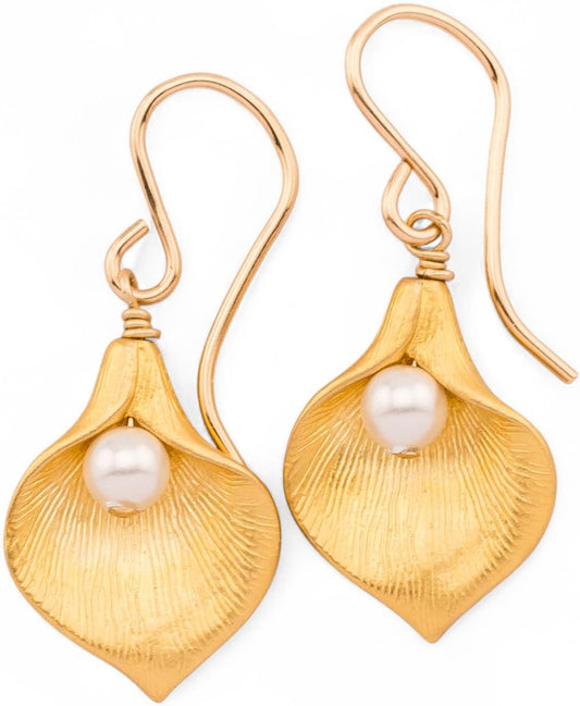 Calla Lily Earrings with Delicate Pearl and Crystal Options