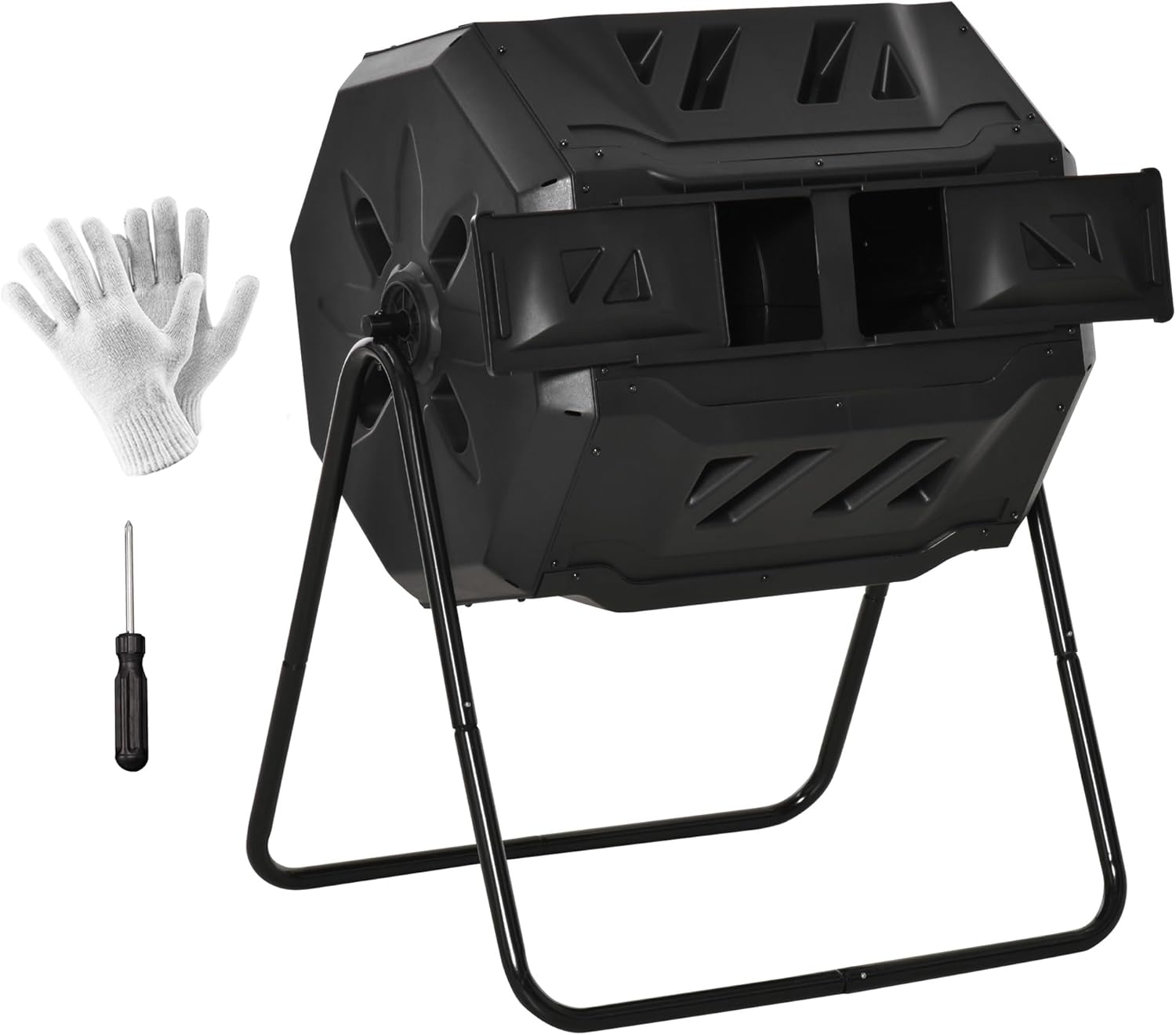 Outsunny Tumbling Compost Bin 43 Gallon Dual Chamber Rotating