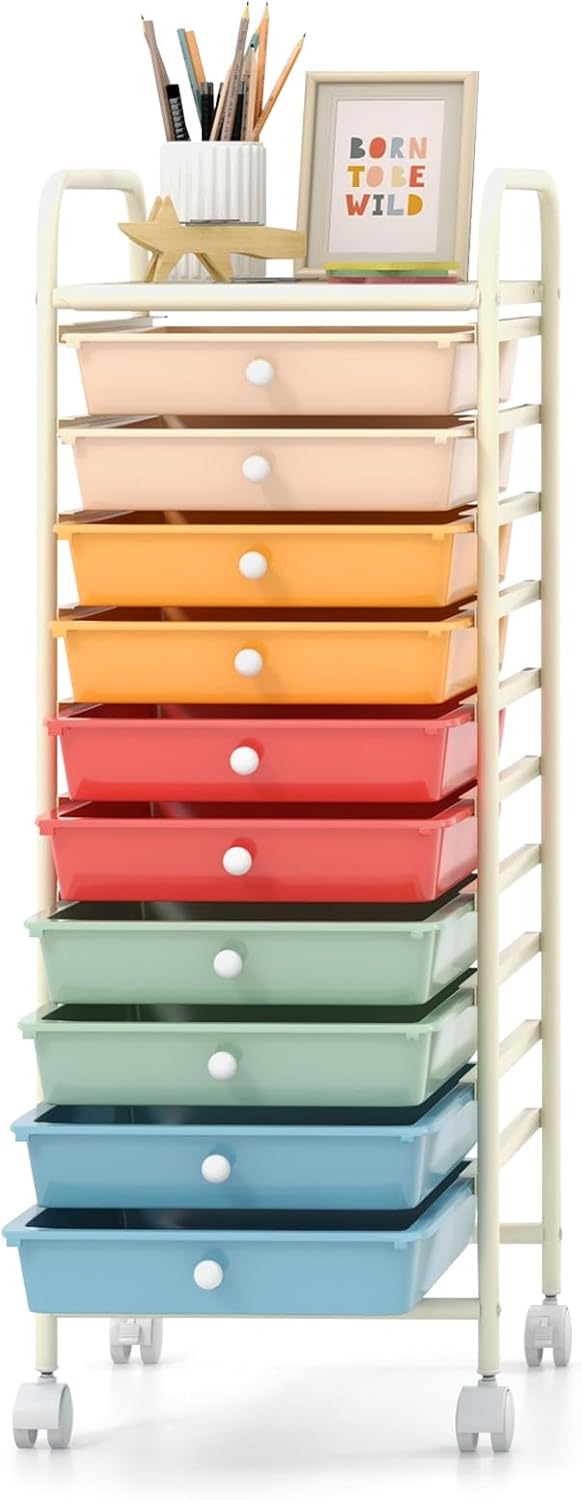 GOFLAME 10-Drawer Rolling Storage Cart for Home and Office