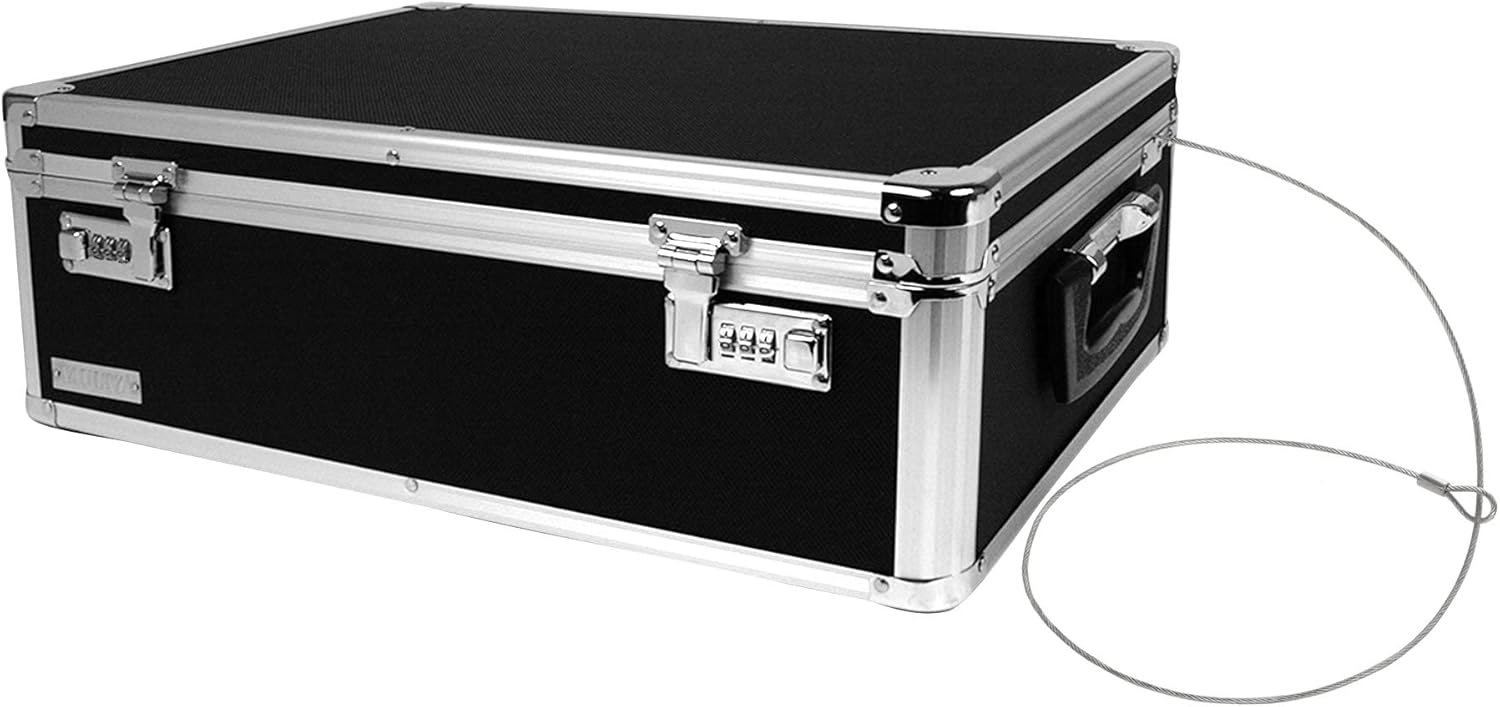 Secure Storage Lock Box for Dorms and Personal Items - Black/Silver