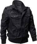 Men's Cotton Lightweight Multi Pockets Zip Front Stand Collar Military