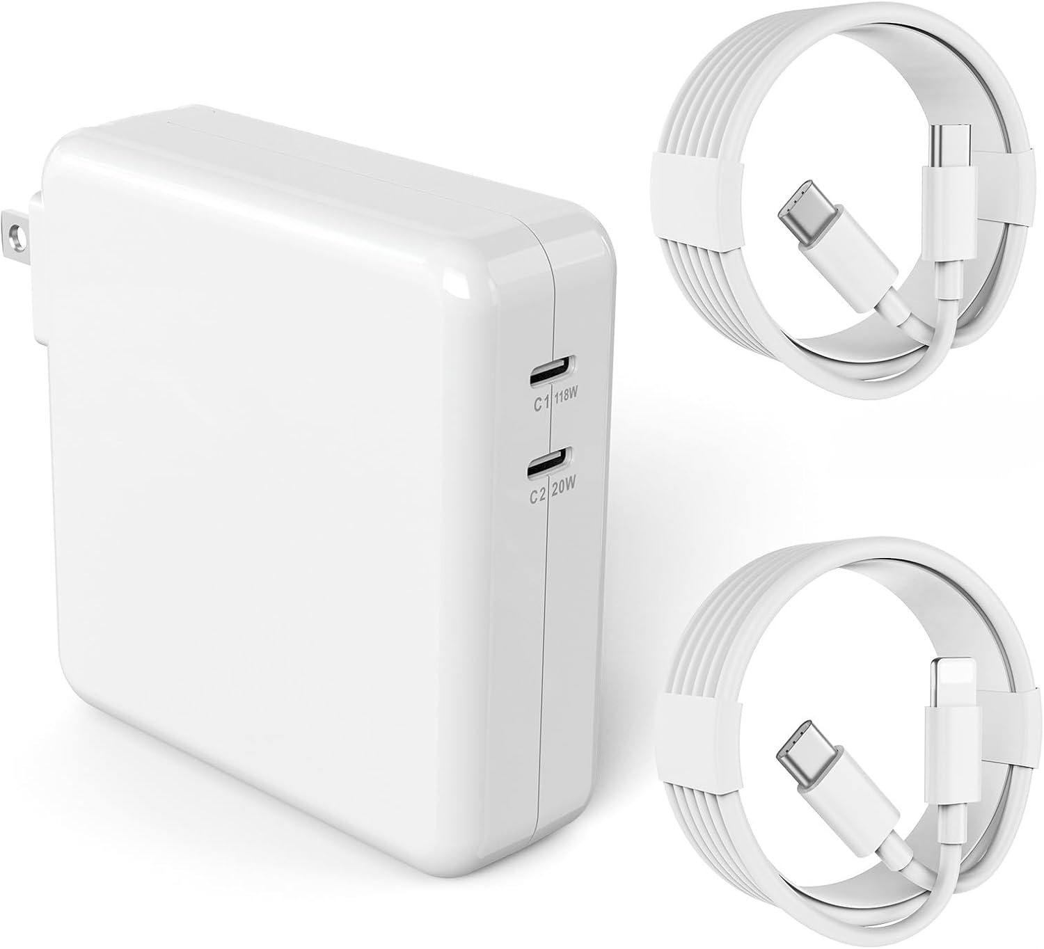 138W USB C Charger for MacBook Pro & More - 2 Cables
