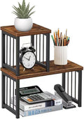 Wood Desktop Bookshelf Desk Shelf Organizer - Rustic Brown Desk Rack