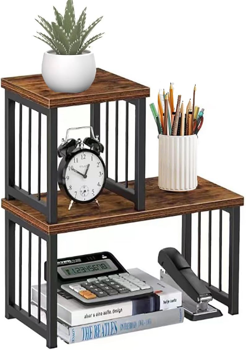 Rustic Brown Desk Organizer Rack - Boershun