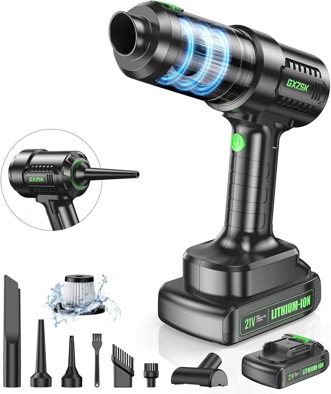 Powerful Cordless Car Vacuum - 2-in-1 Air Duster & Vac