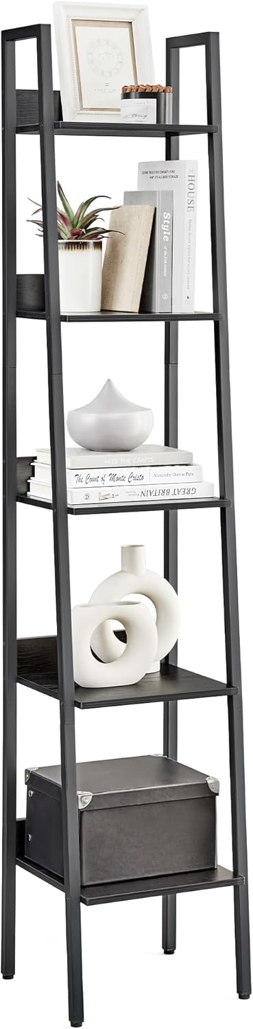 VASAGLE 5-Tier Narrow Bookshelf for Small Spaces, Ebony Black