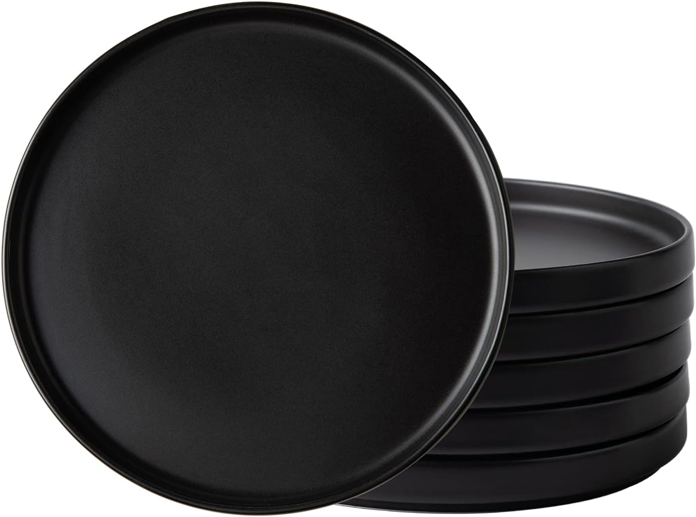 AmorArc Ceramic Plates Set of 6 - Matte Black 8 Inch Dishes