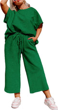 Plus Size Womens 2-Piece Tracksuit - Short Sleeve Top & Wide Leg Pants