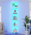 Corners Shelf with LED Light 6-Tier Corner Bookshelf - Space-Saving
