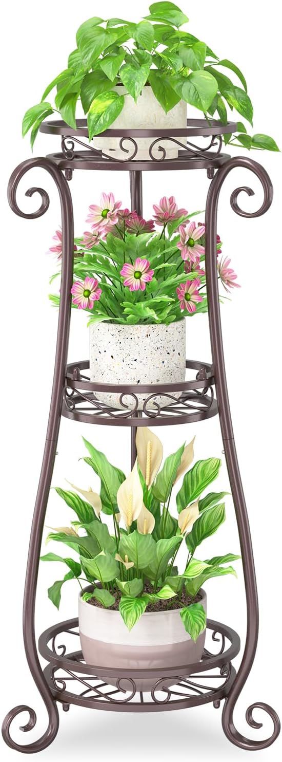 3 Tier Metal Plant Stand for Indoor Outdoor Use - Bronze Finish