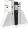Marble Bookends for Heavy Books - Durable White Stone Book Stops