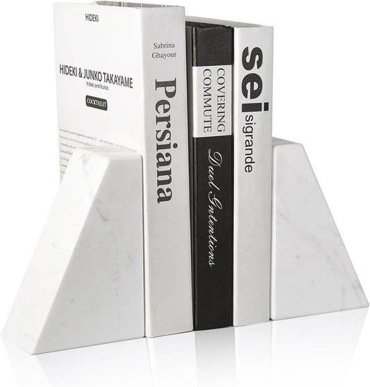 Marble Bookends for Heavy Books - Durable Decorative Book Ends