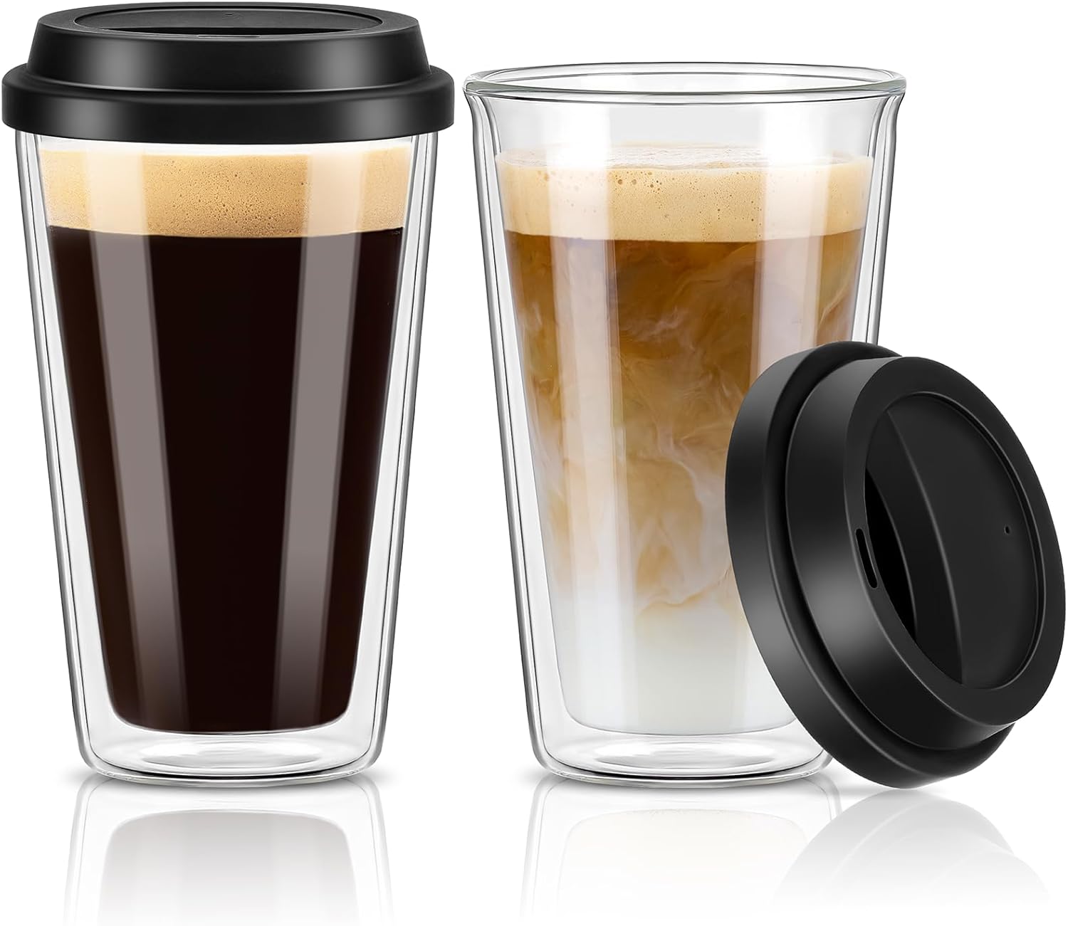 12oz Double Walled Glass Coffee Mugs - Heat Resistant