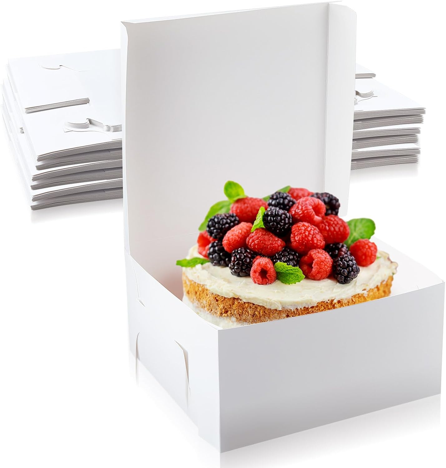 Ireer 50 Pack 12 x 12 x 5 Inch White Cake Boxes for Bakery Needs