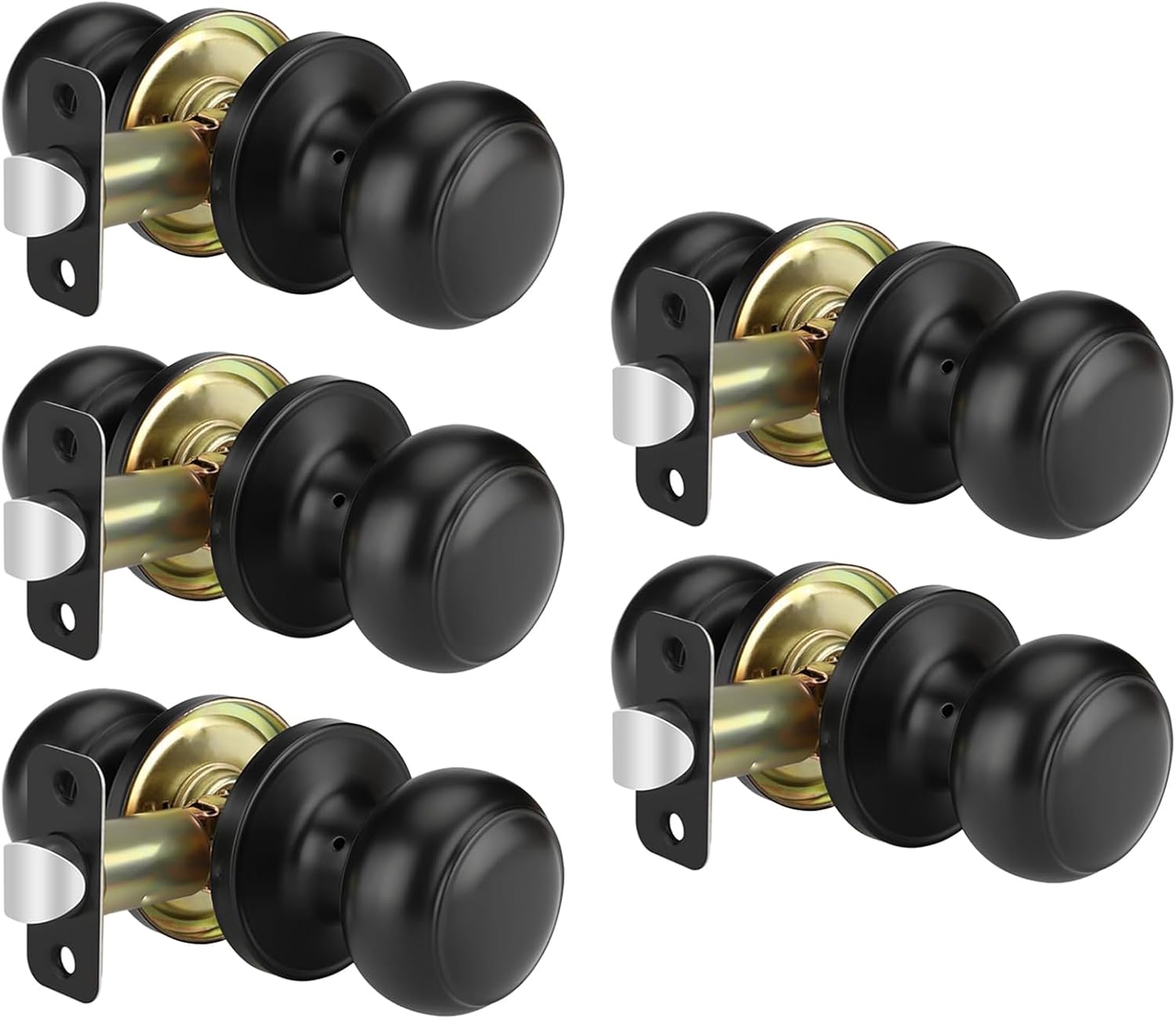Haidms 5 Pack Matte Black Passage Door Knobs for Home Use