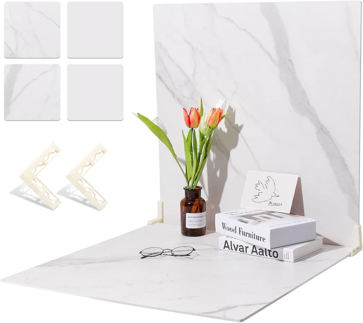 BEIYANG 24x24 Inch Marble Photography Backdrop Boards for Food
