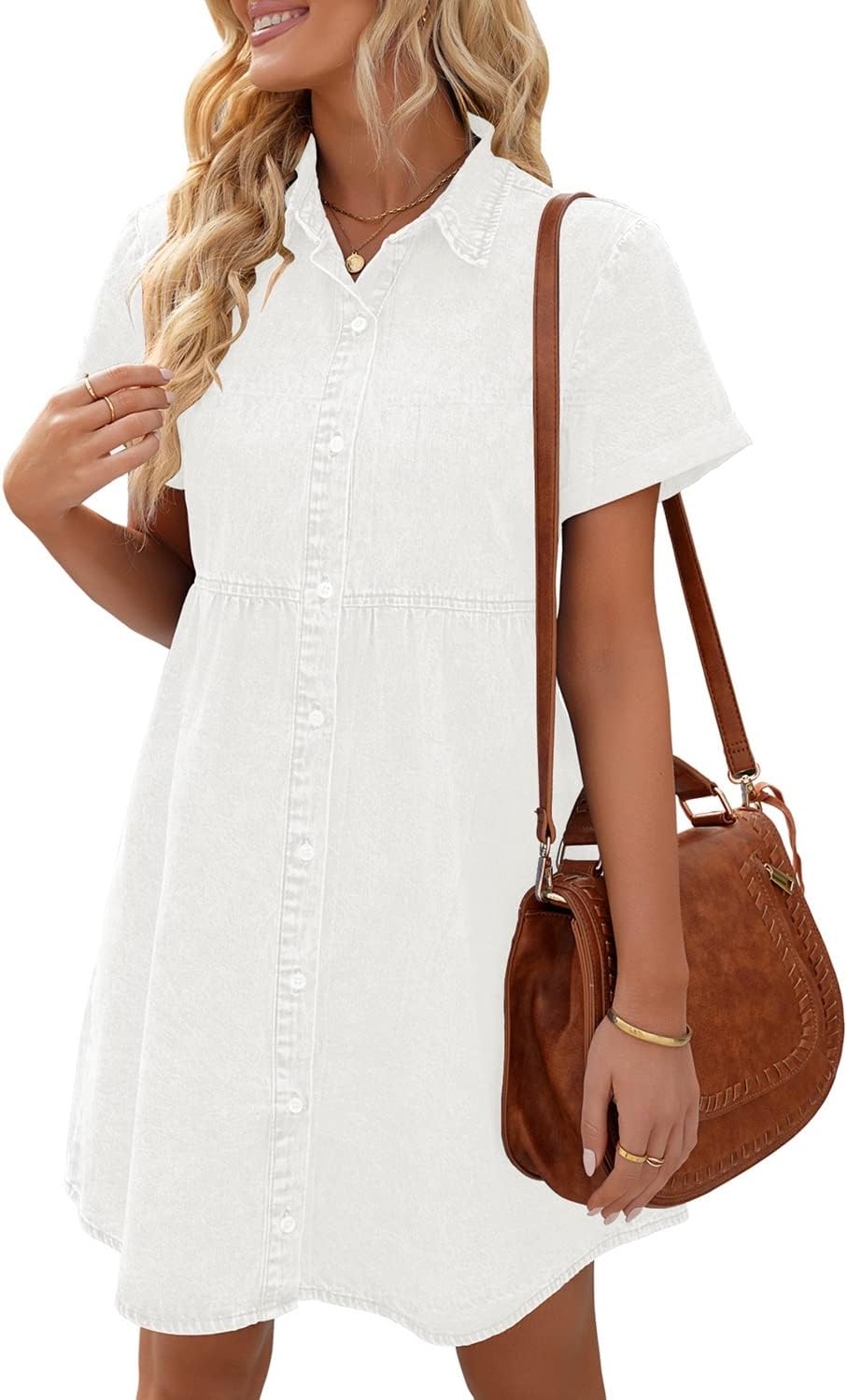 Stylish LookbookStore Women's Short Sleeve Denim Babydoll Dress