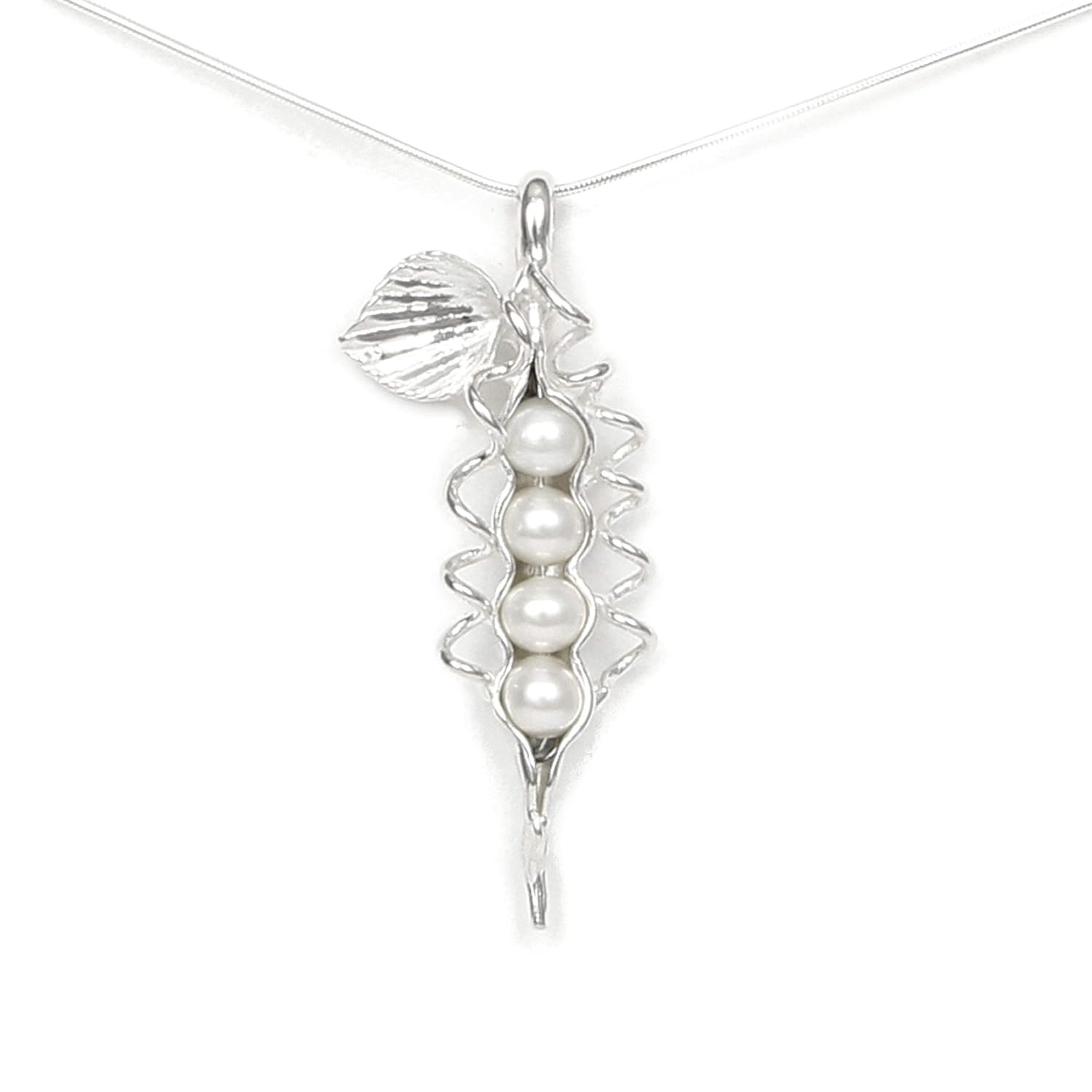 Pea Pod Necklace with Freshwater Pearls - Unique Handmade Gift