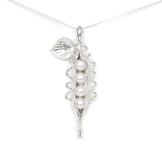 Pea Pod Necklace with Freshwater Pearls - Unique Handmade Gift