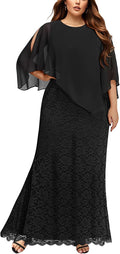 Women's Plus Size Cape Dress with Chiffon Overlay Gown - Elegant Fit