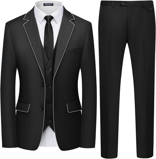 WULFUL Men's 3 Piece Slim Fit Suit Set for Weddings and Parties