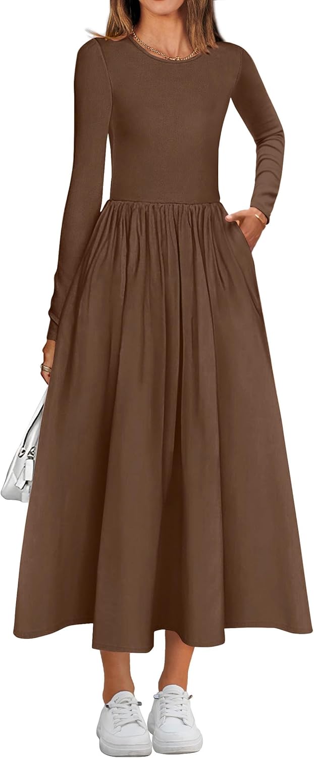 KIRUNDO Women Casual Long Sleeve Midi Dress for Fall Weddings