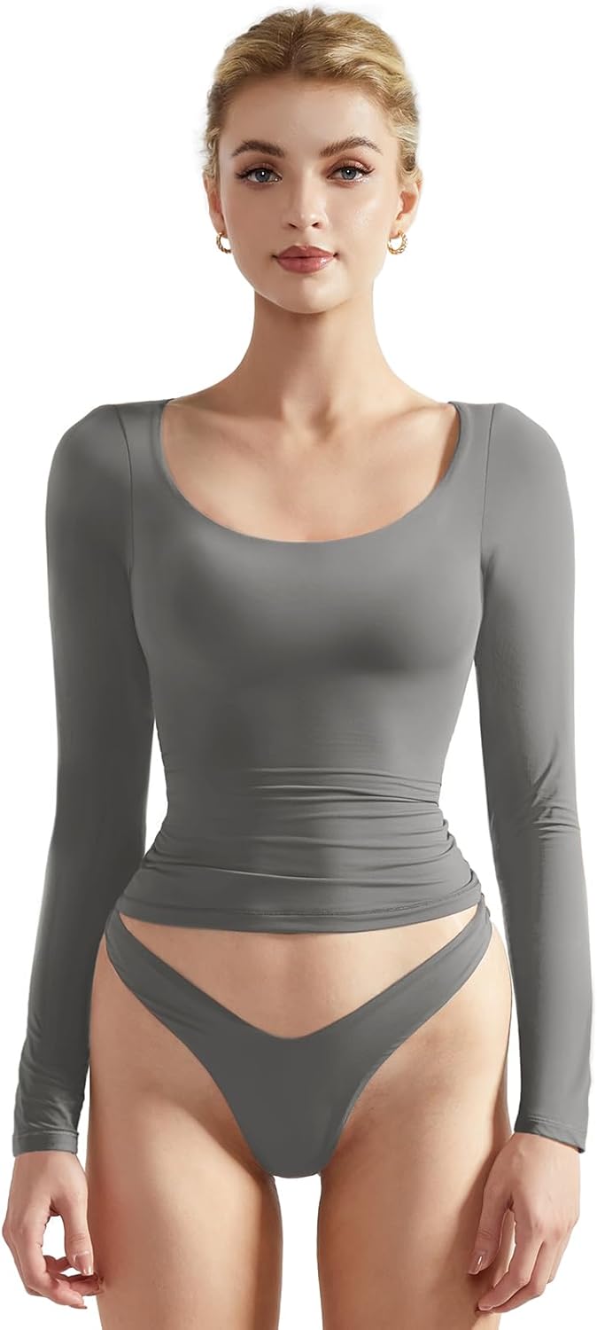 SUUKSESS Women Double Lined Fitted Long Sleeve Crop Top