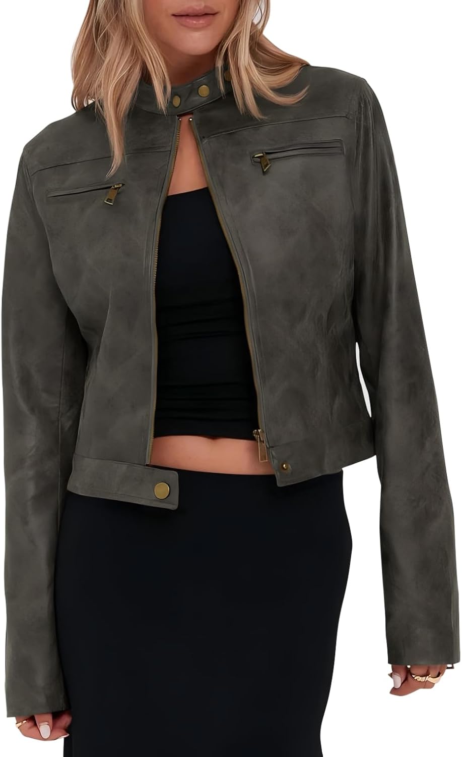 Onedreamer Women's Faux Leather Cropped Jacket for Fall Fashion