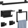 Matte Black Towel Bar Set 5-Piece Bathroom Hardware - Modern Durable
