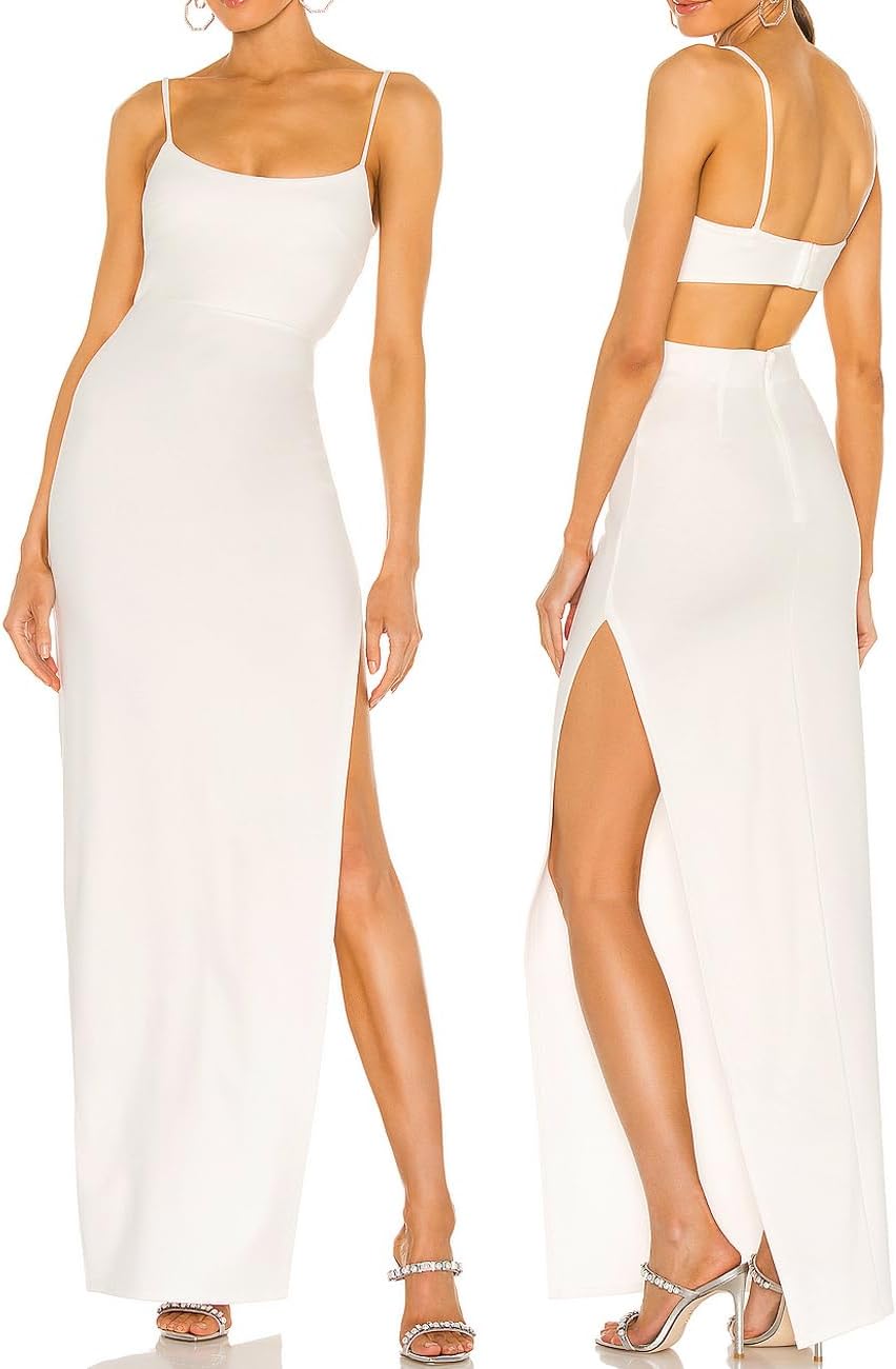 JLCNCUE Women's Sexy Backless Maxi Dress with Thigh High Slit