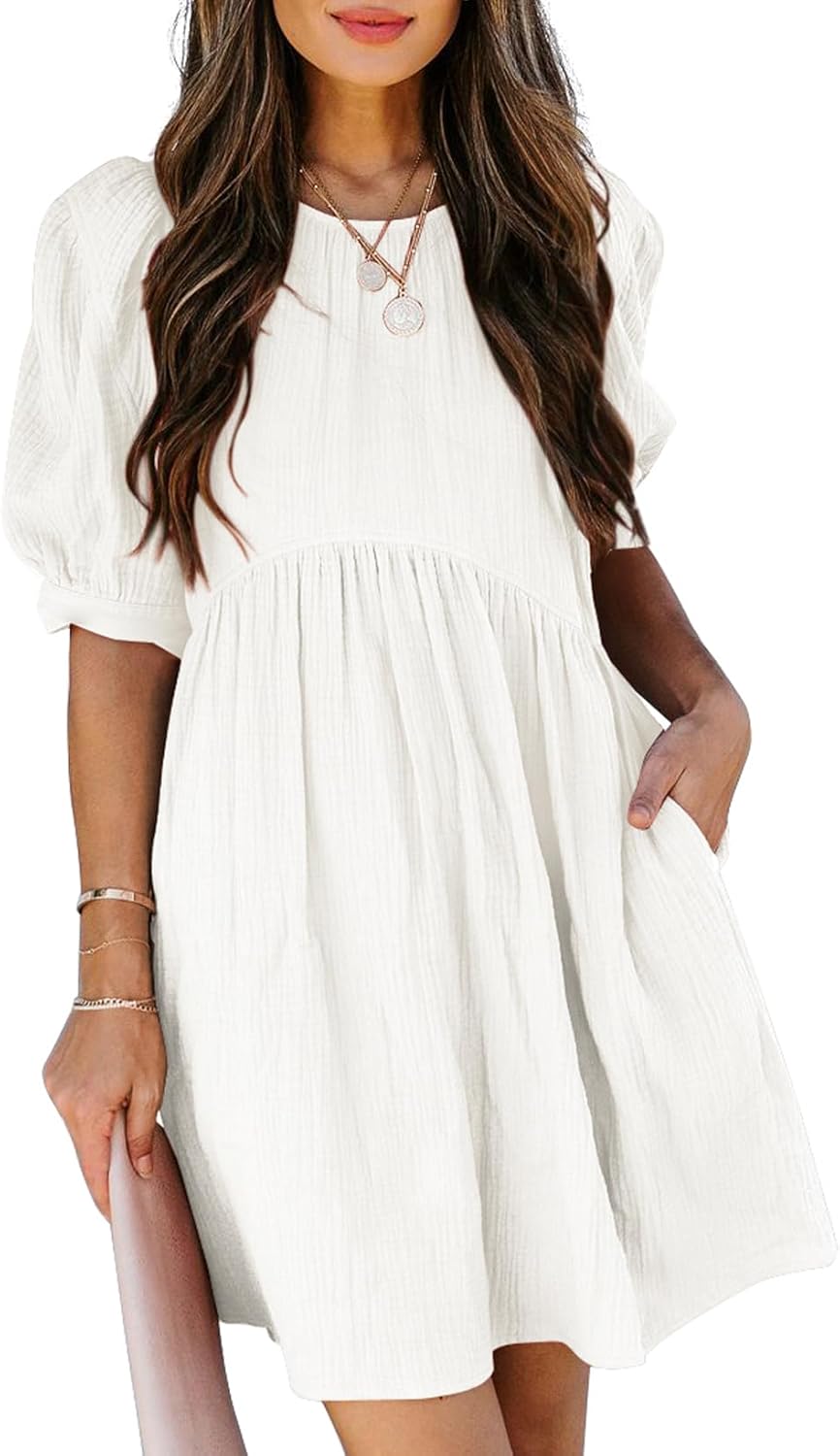 Dokotoo Womens Puff Sleeve Babydoll Mini Swing Dress Review
