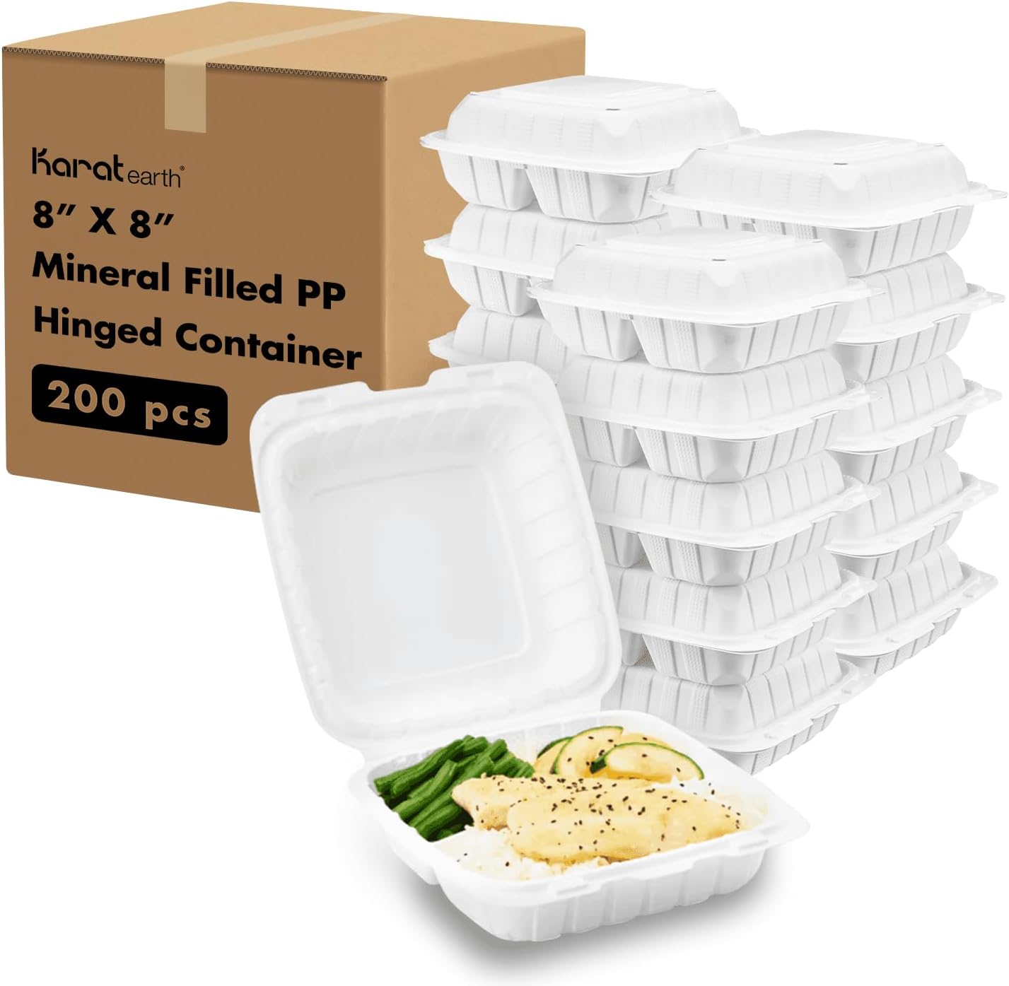 KARAT EARTH Clamshell Take Out Food Containers - 200 ct Pack