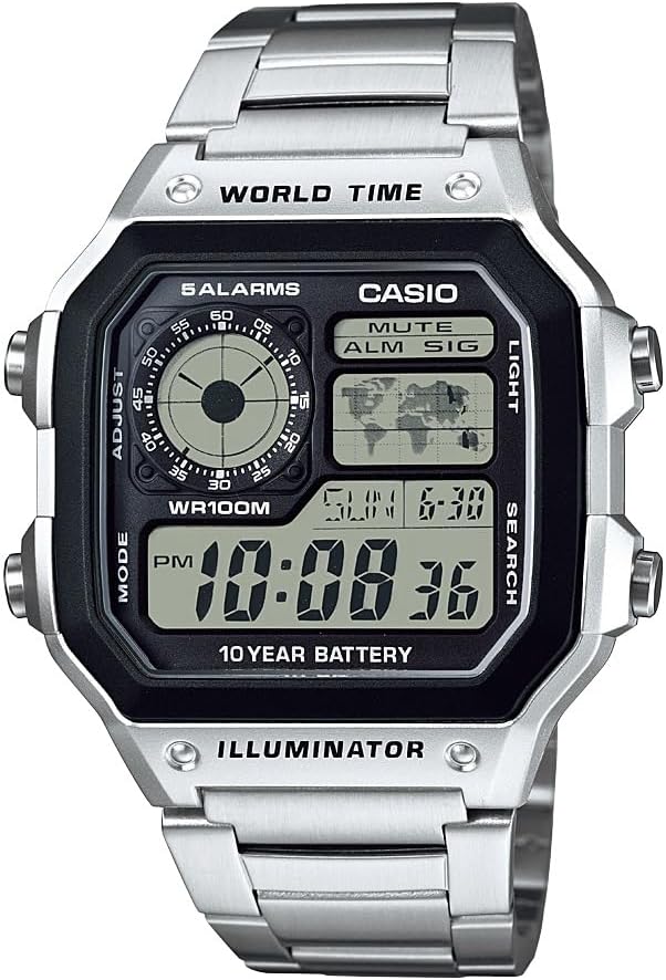 Casio AE1200WH Digital Watch | 100M WR | Multi Alarms | Stopwatch | Countdown Timer