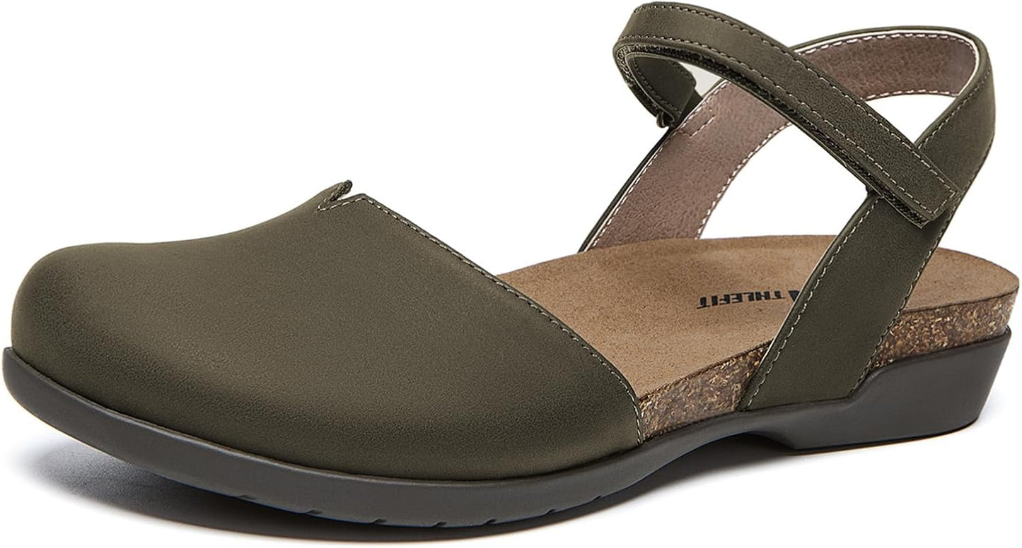 Athlefit Women's Closed Toe Sandals with Comfort Cork Footbed
