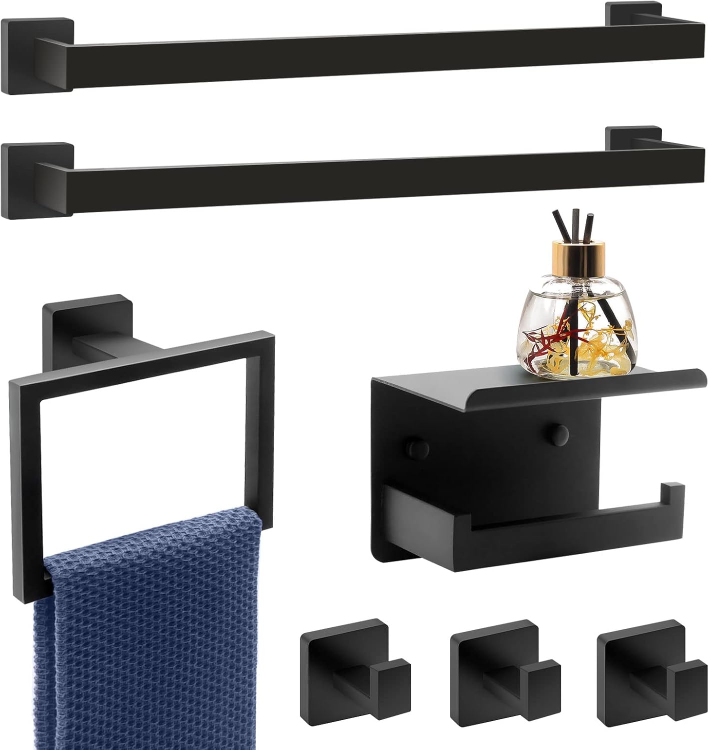 Matte Black Bathroom Hardware Set for Modern Home Decor