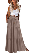HAEOF Women's Summer Boho Maxi Skirt A-Line Flowy Ruffle Tiered Skirts
