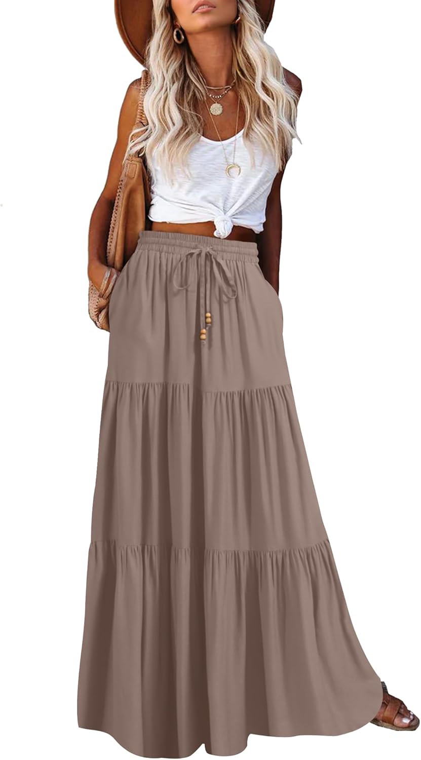 HAEOF Women's Summer Boho Maxi Skirt with Pockets for Style