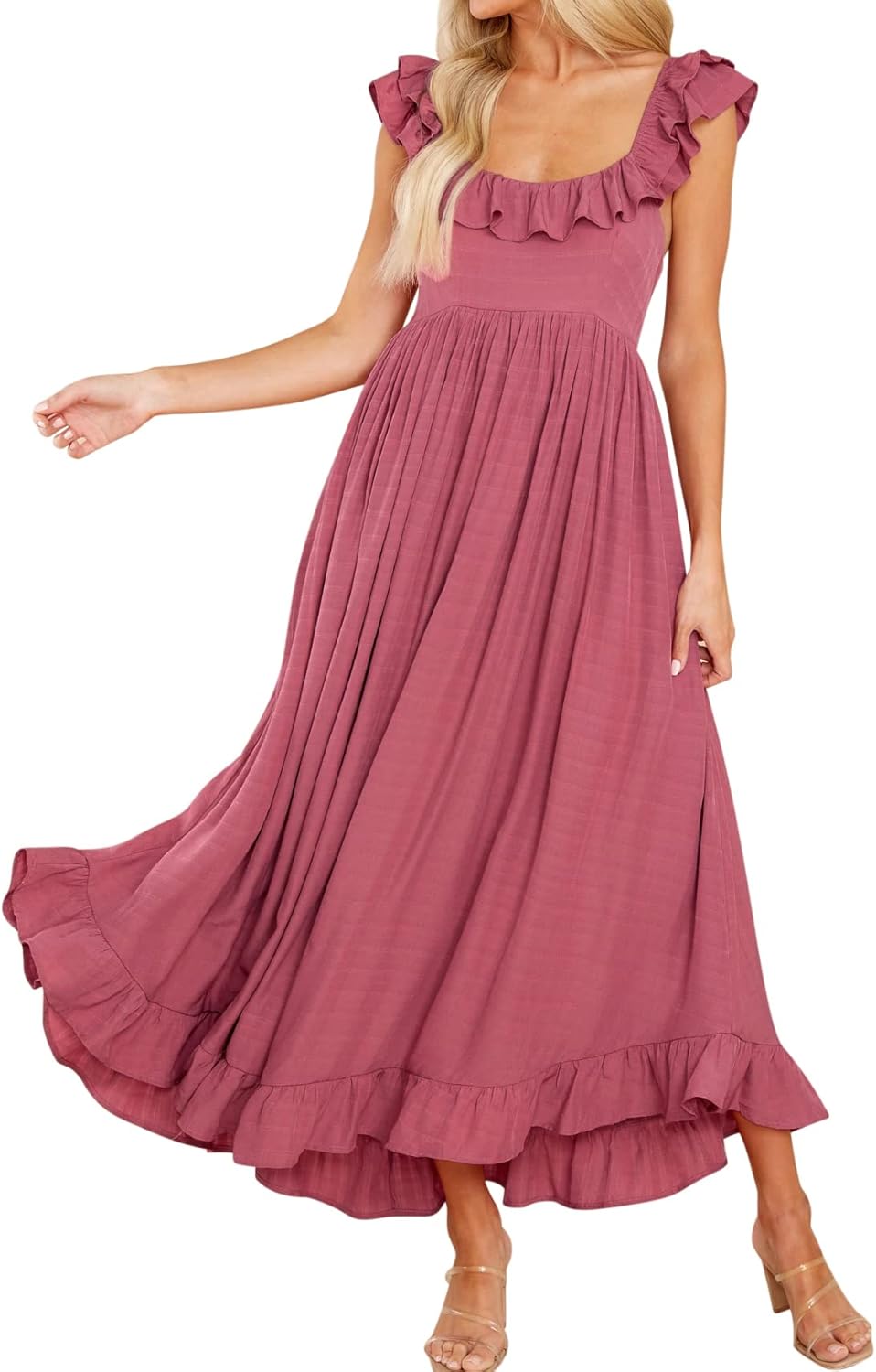 R.Vivimos Summer Dress for Women: Boho Ruffle Midi Style