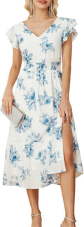 GRACE KARIN Women's V Neck Ruffle Sleeve Midi Dress - Gold Dot Tiered